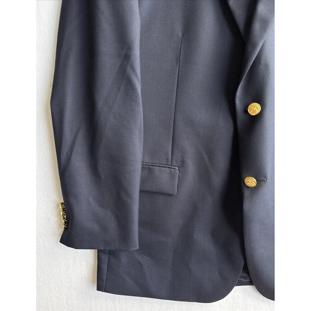 Brooks Brothers 346 Madison Fit Blazer Navy Gold Logo Buttons Men’s Size 46L